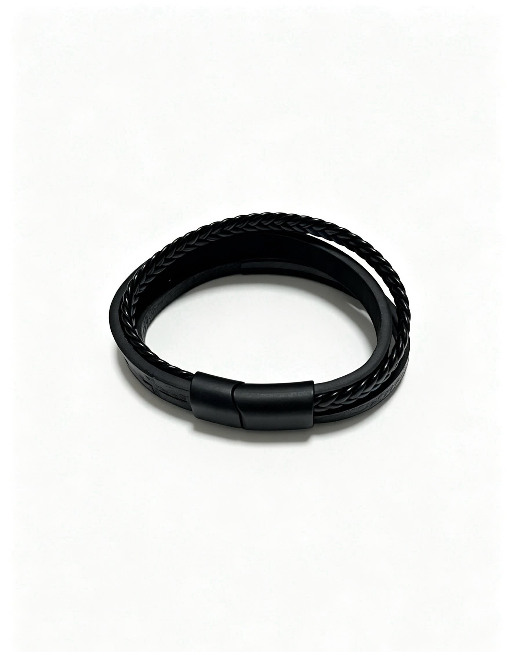Chrome Hearts Black Braided Leather Bracelet with Cross Design